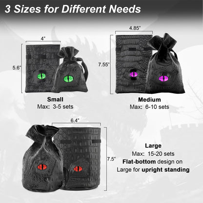 Haxtec Dragon Dice Bag PU Leather DND Dice Pouch with 3D Glass Dragon Eye, Small Drawstring Bag for Dungeons & Dragons, D&D Gamer Gifts for Dragon Lovers, Patent D893867