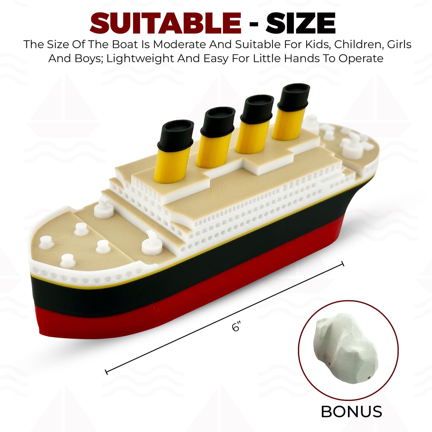Titanic Toy Gift Set – 6” Floating RMS Titanic with Iceberg | Bath & Pool Toy | Original Tubtastic Design
