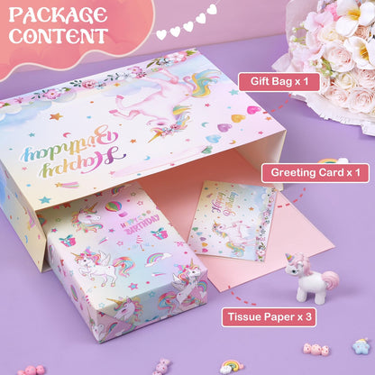 WERNNSAI 13" Large Unicorn Gift Bag for Girls Baby Girl Birthday Bag with Tissue Paper and Card for Kids Pink Unicorn Baby Shower Happy Birthday Theme Party