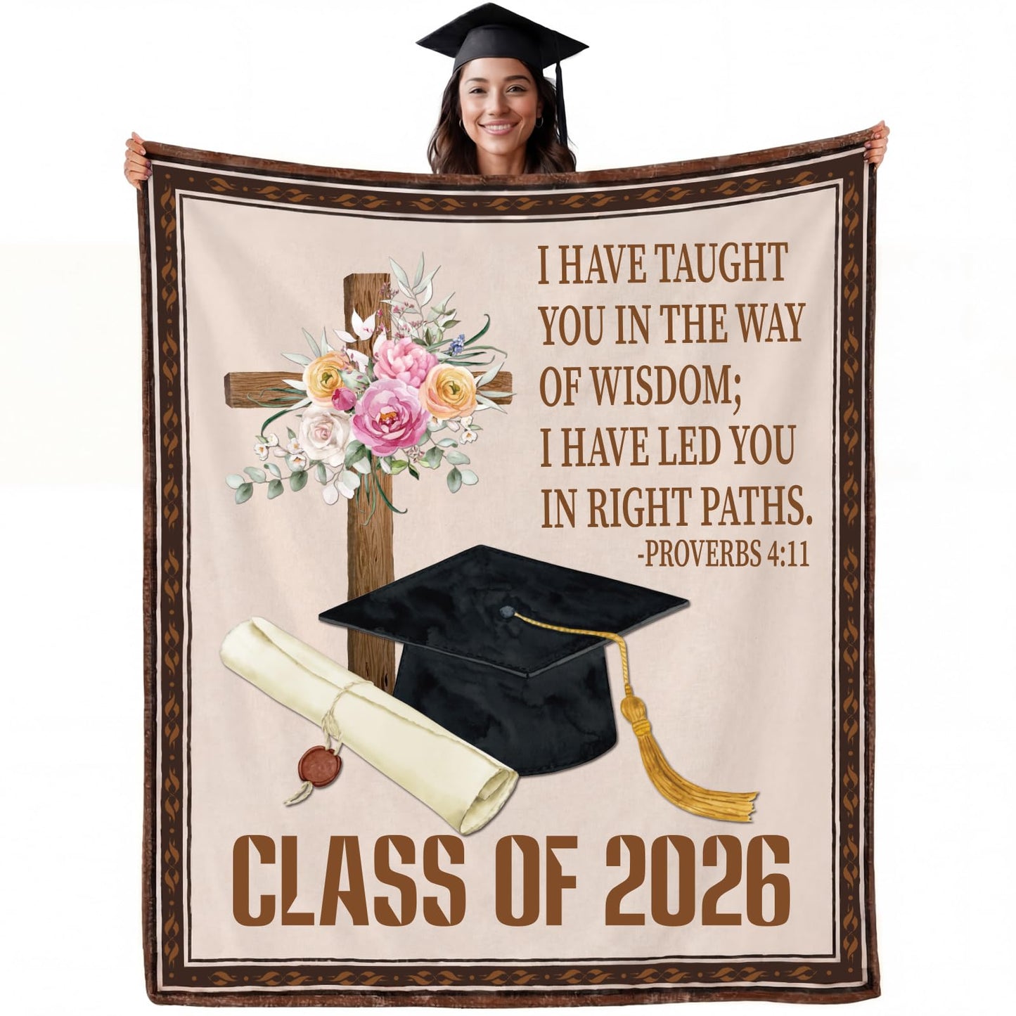 HunnmingRe 2026 Christian Graduation Gifts Throw Blanket 60"x50", Class of 2026 College Graduation Gift for Him Her, Inspirational Religious Gifts for College High School Graduate