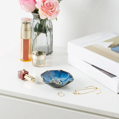 Jewelry Dish Tray, Ring Dish, Ceramic Trinket Tray, Key Bowl, Decorative Plate, for Friends Sisters Daughter Mother (Starry Blue)