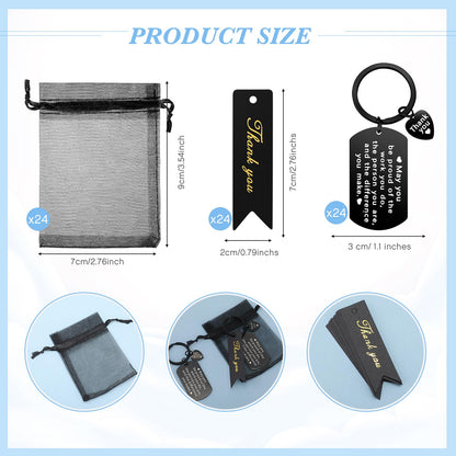 Yinkin 72 Pcs Employee Appreciation Gifts Bulk Thank You Coworker Keychain Gifts with Organza Bags and Thank You Cards(Black)