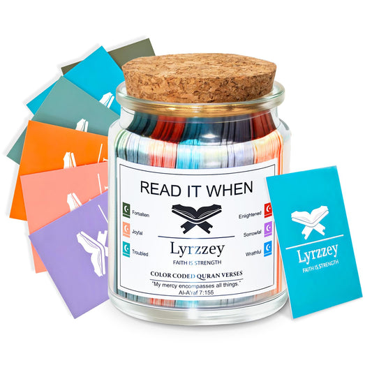 Lyrzzey Quran Verse Jar – 102 Color-Coded Emotions with Premium Handpicked Quranic Verses, Islamic Affirmations Cards, Spiritual Gift for Muslim Men & Women, Ramadan Eid Decor
