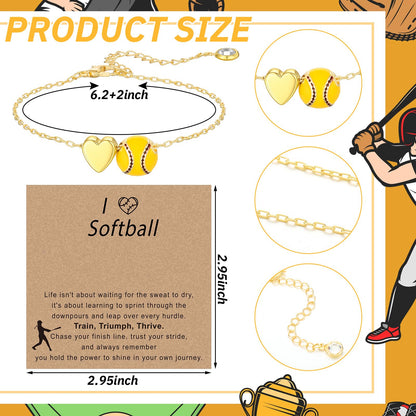 Tondiamo 12 Sets Baseball Volleyball Softball Soccer Tennis Bracelet for Women Dainty Gold Plated Heart Bracelets Sport Lovers Gifts with Inspirational Cards Sports Jewelry Gifts