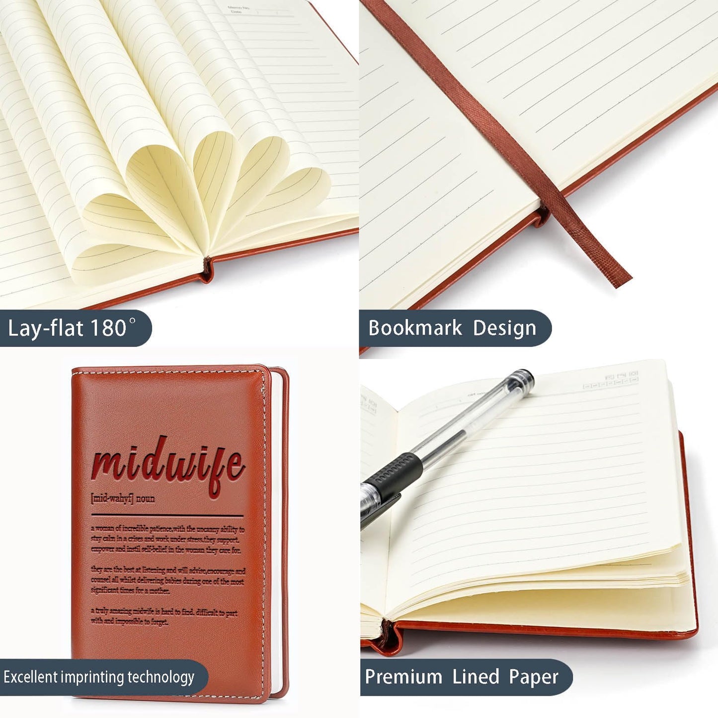 JOHSBYD Midwife Gift Midwife Definition Leather Travel Journal Notebook Midwife Appreciation Gift Thank You Notebook Gynecologist OB Doctor Gift Midwife Life Gift (Midwife Definition)