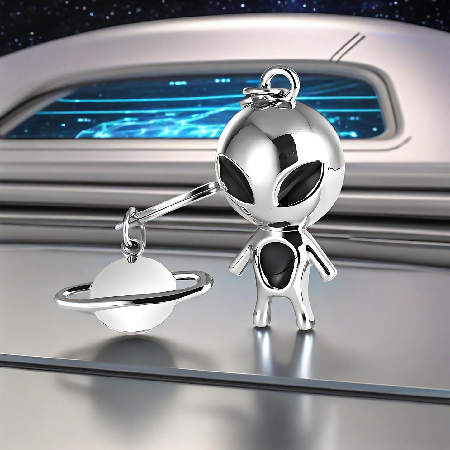 MUAMAX Aliens Space Keychain,Alien Pendant Keychain Gifts for Women Mens,Space Aliens Lover Gift Metal Keyring,Outer Space Charms for Car Key Backpack Hanging Ornaments