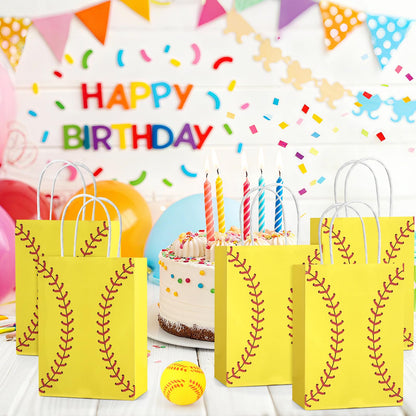 Hxezoc 12 Pieces Softball Gift Bags with Handle, Paper Treat Candy Bag Sport Favor Bags for Softball Theme Birthday Party Decoration Supplies
