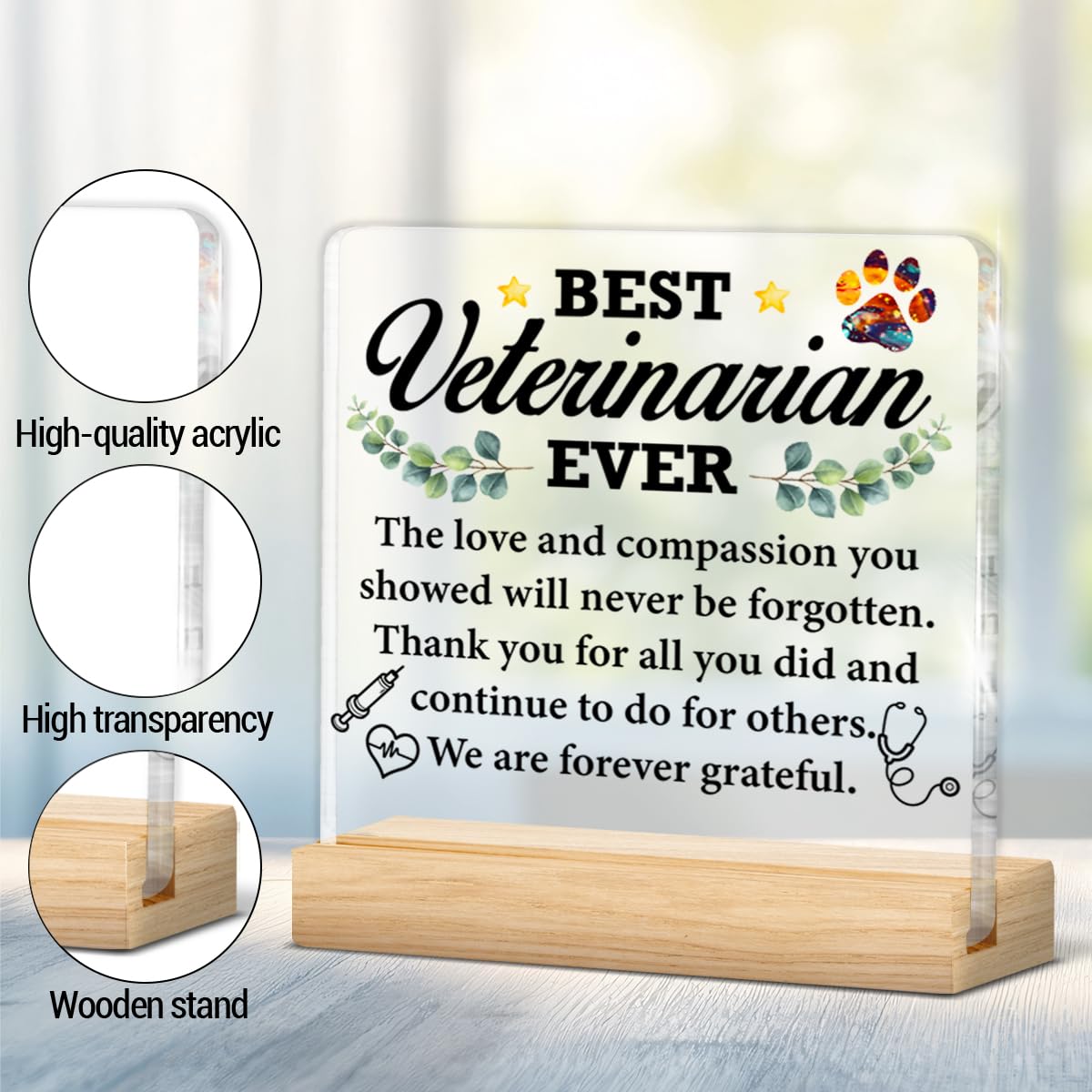 Best Veterinarian Gifts for Women Men, Thank You Gift for Veterinarians Veterinary Vet Tech Animal Doctor, Best Veterinarian Ever Gifts Acrylic Plaque Sign Decor