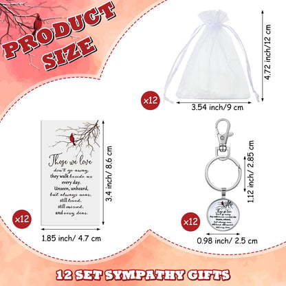 Fumete 12 Set Cardinal Keychain Gifts Red Cardinal Key Ring Memorial Gift Sympathy Gifts for Loss of Loved One with Card Bag Funeral Remembrance Condolence Bereavement