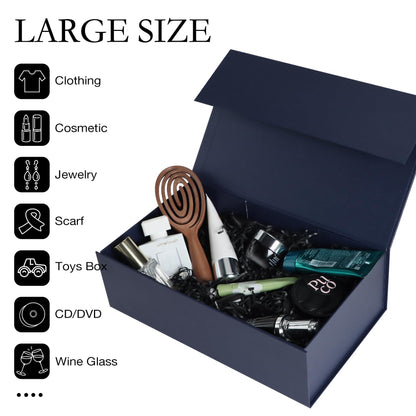 LFBOX Navy Blue Gift Box with Magnetic Lids 13.8x8.3x4.4 in, Bridesmaid Groomsman Proposal Box, Large Rectangle Storage Box 1 Pack