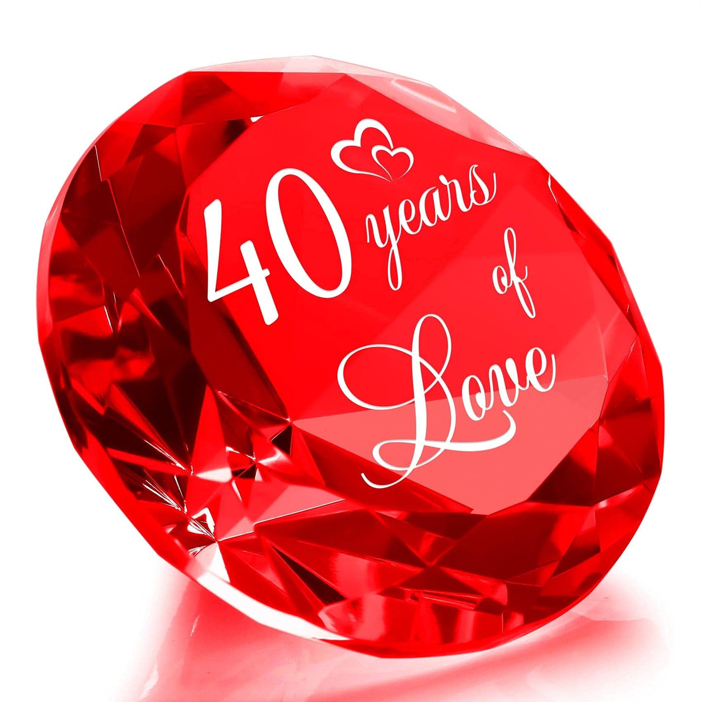 YWHL Happy 40th Wedding Anniversary Romantic Gifts for Wife Husband, Ruby Wedding Gift for Her, 40 Years of Love Present for Couple, Red K9 Crystal Diamond Decoration