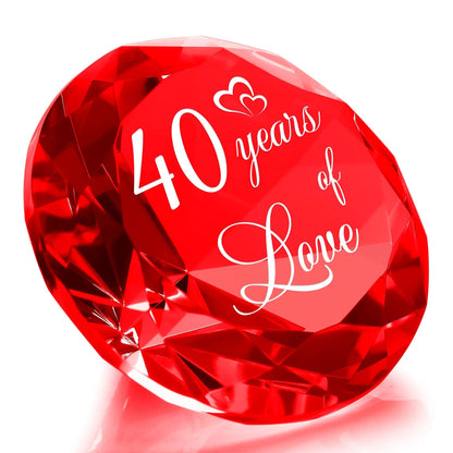 YWHL Happy 40th Wedding Anniversary Romantic Gifts for Wife Husband, Ruby Wedding Gift for Her, 40 Years of Love Present for Couple, Red K9 Crystal Diamond Decoration