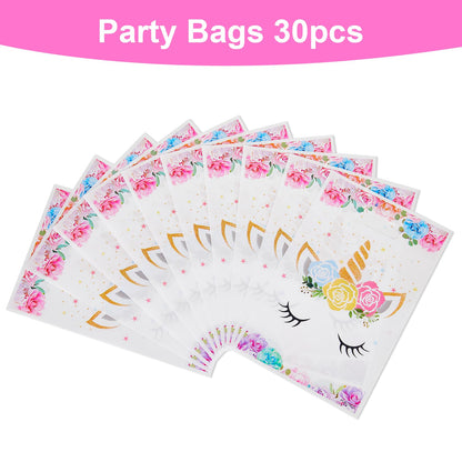 PintreeLand 30PCS Unicorn Party Favor Bags, Plastic Small Goodie Gift Candy Bags with Handle for Birthday Pink Theme Party