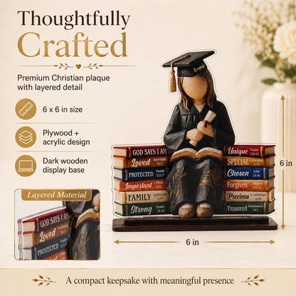 Christian Graduation Gift, Graduation Gifts for Daughter Class of 2026, God Says I Am Wooden Plaque, Inspirational Bible Verse Desk Decor, Religious Graduation Keepsake for Women Girls