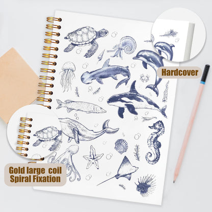 Marine Biology Notebook,Blue Ocean Notebook,Sea Animal Beach Journal, Retro Coastal Marine Biology Spiral Notebook Journal for Note Taking, Gifts for Ocean Beach Lovers, Blue Office Supplies, 5.5x8.3 Inch