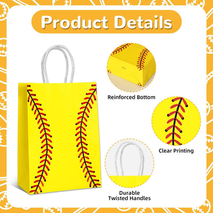 WATMTIN 18 Pcs Softball Party Gift Bags, Softball Pattern Gift Bag with Handle, Paper Treat Candy Goodie Bags for Softball-Themed Party Games Sports Day Birthday Decorations Supplies