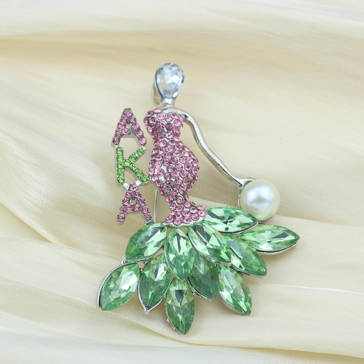 Rhinestone Sorority Gift for Women Greek Sorority Brooch Pin Paraphernalia Gifts Pink & Green Jewelry Sisterhood Graduation Gift