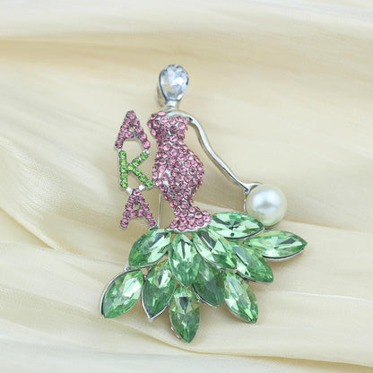 Rhinestone Sorority Gift for Women Greek Sorority Brooch Pin Paraphernalia Gifts Pink & Green Jewelry Sisterhood Graduation Gift
