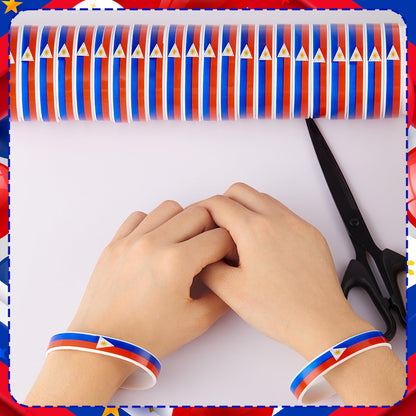 Halloscume 60 Pcs Philippine Souvenirs Filipinos Country Flag Rubber Bracelets, National Flag Silicone Bracelet, Rubber Wristbands Patriotic Decorations Gift