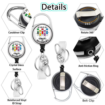 Phlebotomy Badge Reel Retractable Heavy Duty, Phlebotomist ID Holder Retractable Clip, Funny Nurse Badge Reel ID Card Holder Name Badge Clip My Job is All Rainbows and Butterflies Nurses Gifts