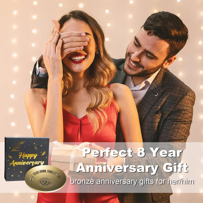 ROINS 8 Year Anniversary Bronze Gifts for Him Her, 8th Wedding Anniversary for Wife Husband, 4" Metal Ring Holder Dish Jewelry Tray - Unique Decoration Ideas Bronze Gift For Men Women Couple