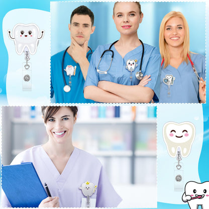 Geyoga 12 Pcs Dental Badge Reel Dental Hygiene Appreciation Gifts Tooth Shaped Badge Holder Retractable with ID Clip for Nurse Week Coworker Office Hygiene Hygienist School Student Friend Graduation