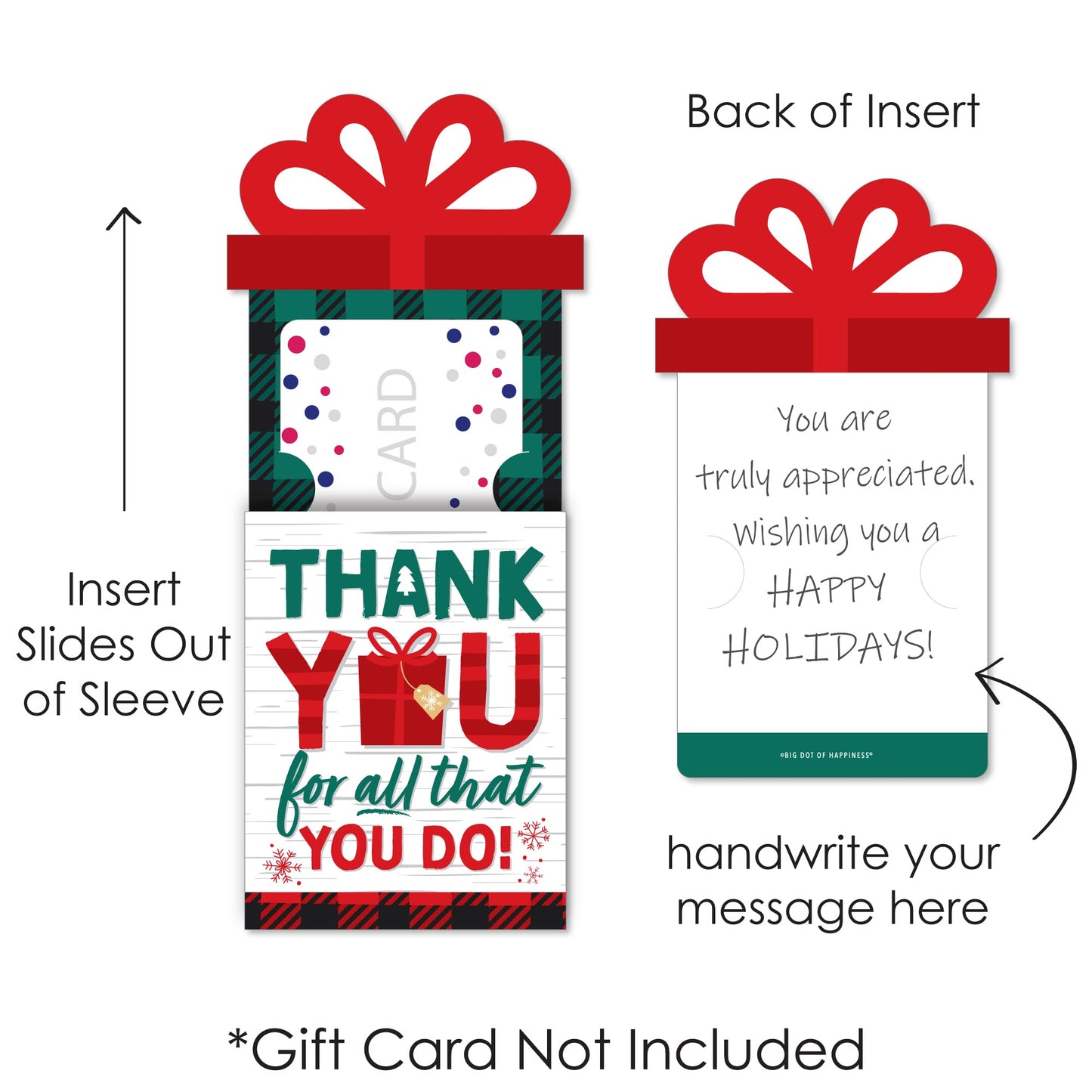 Big Dot of Happiness Holiday Thank You - Christmas Appreciation Money and Gift Card Sleeves - Nifty Gifty Card Holders - Set of 8