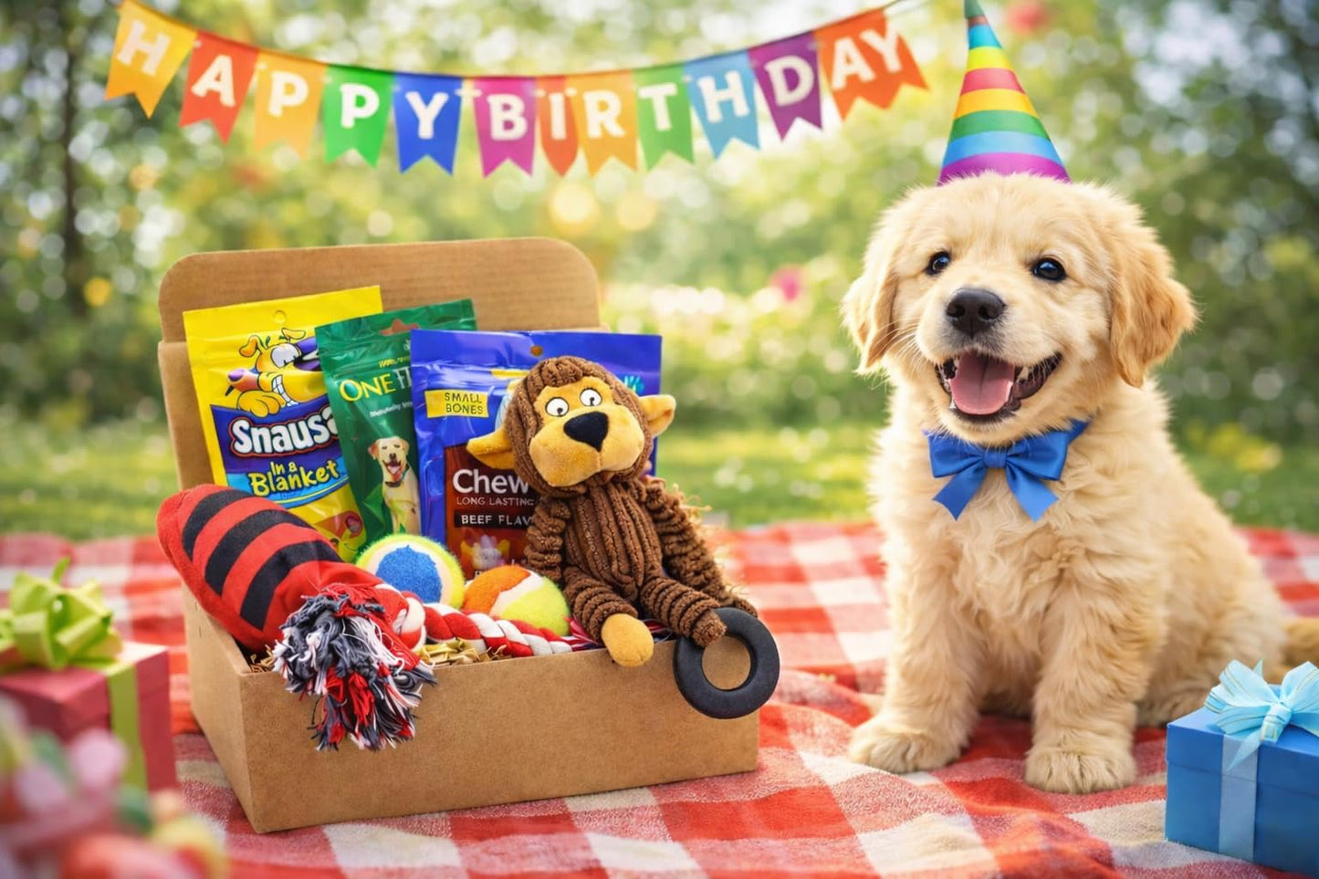 Dog Gift Box for Small Dogs & Puppies – Dog Birthday Gift Set with Toys & Treats, New Puppy Welcome Kit, Pet Gift Basket for Dogs