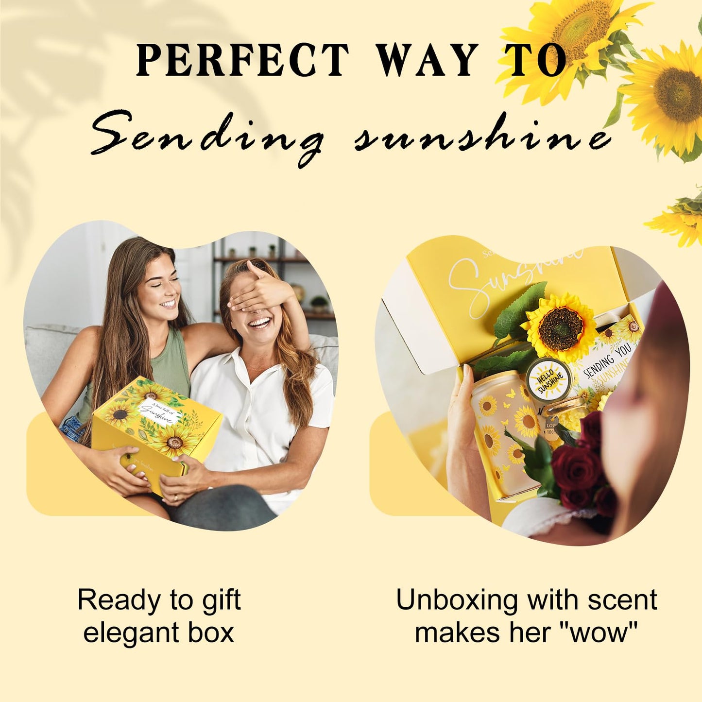 Birthday Gifts for Women Sunflower Gifts Get Well Soon, Sending Sunshine Gift Baskets, Self Care Spa Mothers Day Gift for Women Her Mom Best Friends Sister