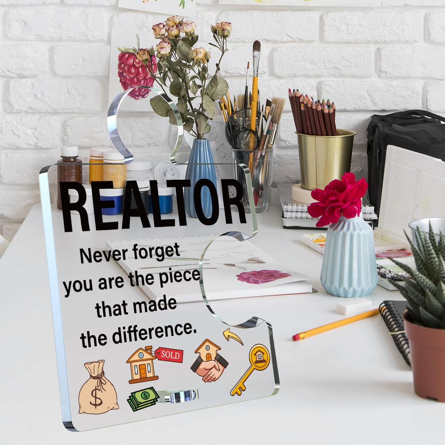 Realtor Gifts for Women Men, Thank You Appreciation Gifts for Real Estate Agents, Motivational Realtors Acrylic Puzzle Plaque Sign Office Decor
