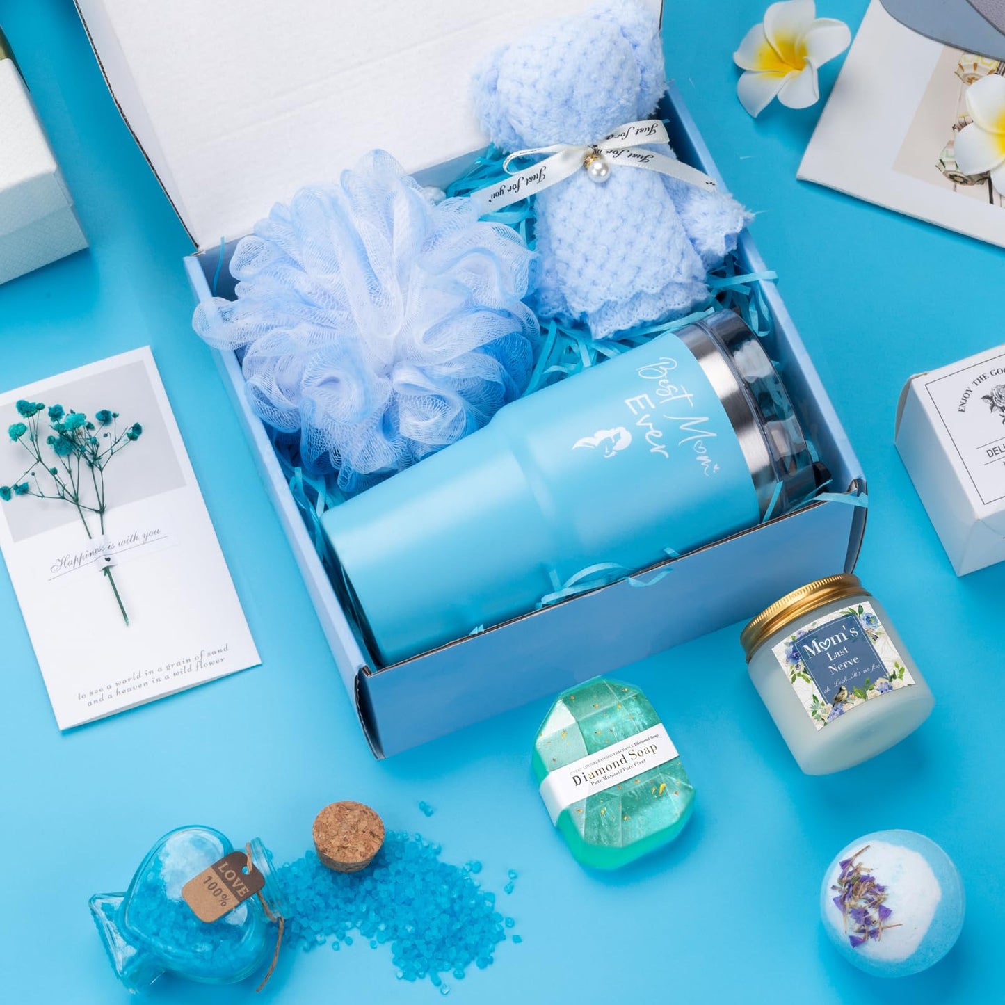 Mom Birthday Gifts Ideas Basket for Moms Mama Mother from Daughter Son Child, Mothers Day Gifts, New Mom Gift, Relaxing Spa Bath Set for Mama 20oz Tumbler