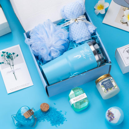 Mom Birthday Gifts Ideas Basket for Moms Mama Mother from Daughter Son Child, Mothers Day Gifts, New Mom Gift, Relaxing Spa Bath Set for Mama 20oz Tumbler