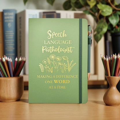 Speech Pathology Gifts Women, SLP Gift Journal Sage Green 200 Pages Notebook A5 Lined with Pen, Speech Therapy Gifts, SLP Appreciation Gift for Speech Language Pathologist Birthday Retirement Holiday