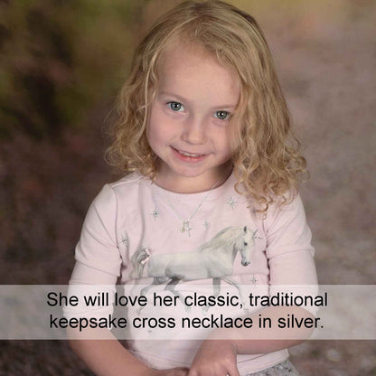 Sterling Silver Cross Necklace for Girls - First Communion, Baptism, Confirmation Gifts for Teenage Girl, Little Girls Jewelry with Pearl, Easter Gifts for Godchild