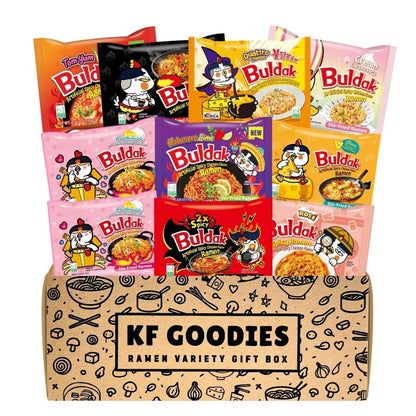 KF GOODIES Korean Ramen Variety Pack Gift Box (10 Count) – Spicy Buldak Noodle Assortment for Birthdays, College Care Packages, Office Snacks, and Gift Baskets