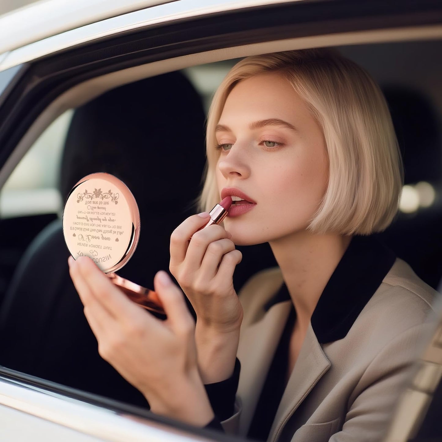 GAOLZIUY Cousin Gifts for Women Cousin Birthday Gifts Rose Gold Compact Mirror Gifts for Cousin Sister Birthday Christmas Graduation Gifts for Best Cousin Pocket Makeup Mirror
