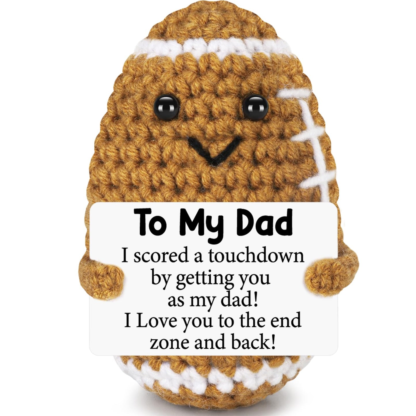 Funny Fathers Day Dad Gifts from Daughter Son Wife, Positive Handmade Crochet Father's Day Birthday Gift for Dad, Cute Small Gifts for Dads, I Love You Papa Gift Idea, Unique Football Doll for Stepdad