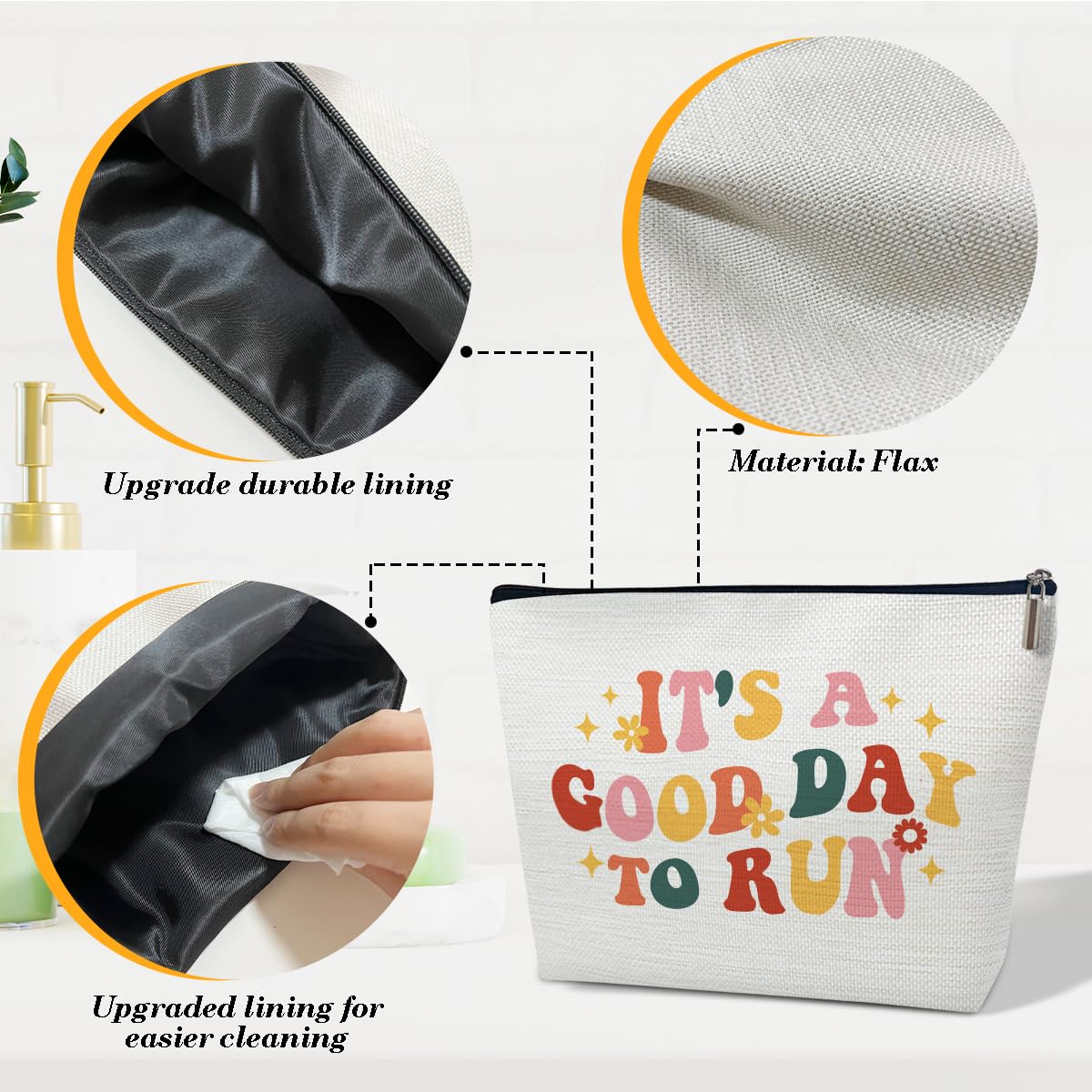 Groovy Running Gifts Makeup Bag, Gifts for Women, Marathon Lovers, Sports Accessories for Women, It's a Good Day to Run Cosmetic Bags for Purse