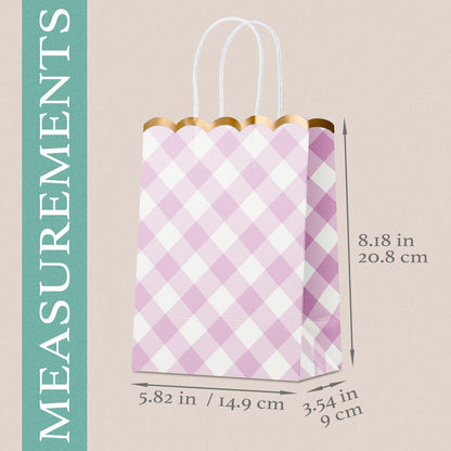 Small Gift Bags with Handles, 12-Pack Paper Party Favor Goodie Bags, 5.82 x 3.54 x 8.18 Inches, 6 Designs in Picnic Daydream, Ideal for Easter, Birthdays, Baby Showers, and Christmas Parties