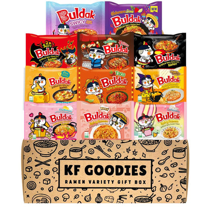 KF GOODIES Korean Ramen Variety Pack Gift Box (11 Count) - Spicy Buldak Noodle Assortment for Birthdays, College Care Packages, Office Snacks and Gifts