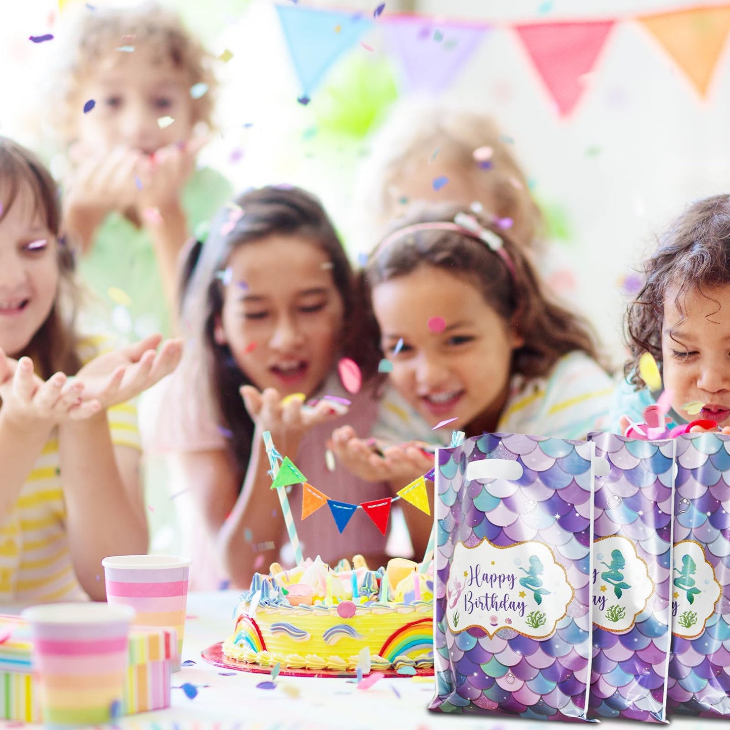 DaiUni 30 PCS Mermaid Birthday Goodie Bags Party Favor Bags Treat Bag with Handles for Kids Girls Mermaid Birthday