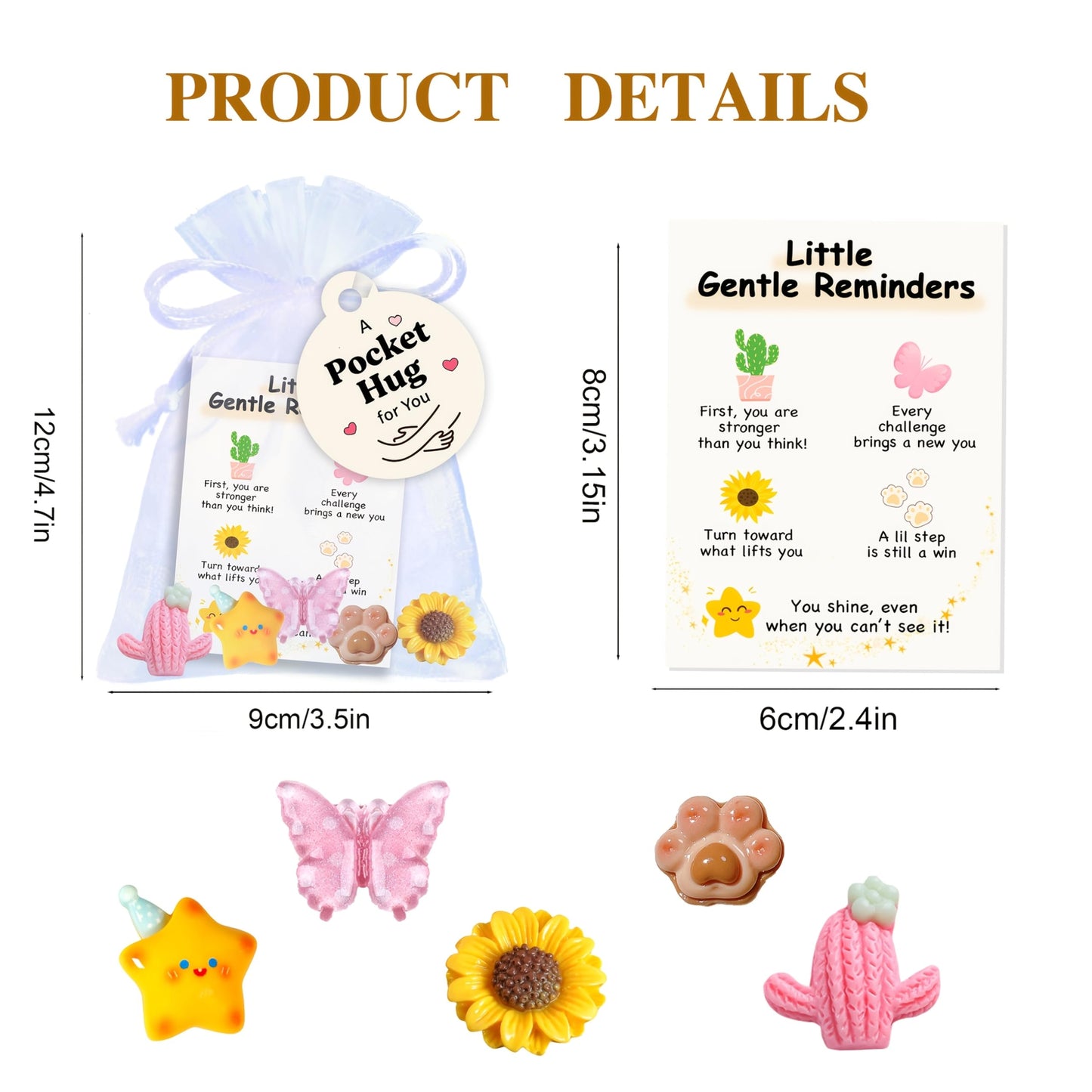 10 Sets Inspirational Card Gifts with Positive Affirmation Card & 5 Resin Figurines, Daily Mindfulness & Encouragement Gifts for Women, Friends, Birthday & Thanksgiving (10, Gentle reminder)