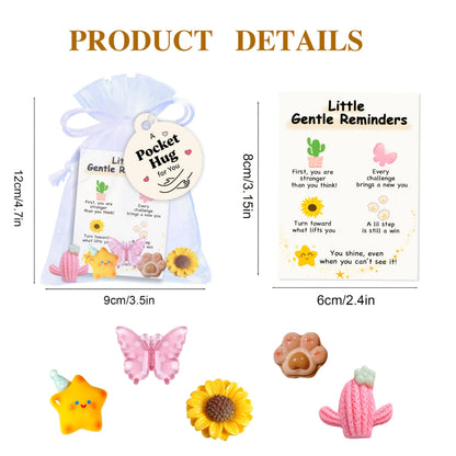 10 Sets Inspirational Card Gifts with Positive Affirmation Card & 5 Resin Figurines, Daily Mindfulness & Encouragement Gifts for Women, Friends, Birthday & Thanksgiving (10, Gentle reminder)