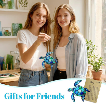 Sea Turtle Acrylic Suncatcher Ornament with Story Card,Sea Turtle Gifts Card for Friends, Beach Ornaments Valentine Birthday Graduation Gift for Friendship Women (Blue)