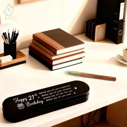21st Birthday Gift for 2005 Born - Engraved Wooden Gel Pen & Keepsake Box Set, Meaningful 21 Year Old Gift for Men & Women