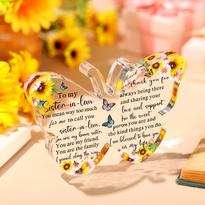 Barydat Sister-in-Law Gifts from Sister Thank You Butterfly Friendship Family Birthday Gift Love You Sister Acrylic Decorative Signs Plaques for Housewarming Wedding Anniversary