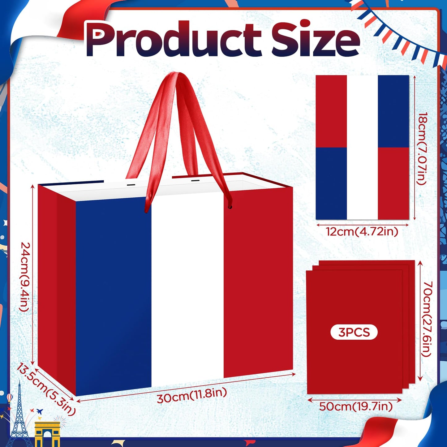 Neptniopllab France Gift Bag with Card & Wrapping Papers,French Flag Bag,French Theme Party Decorations Gift Bag for Bastille Day,National Day of France,Birthday,Souvenirs Goodie Treat Bag