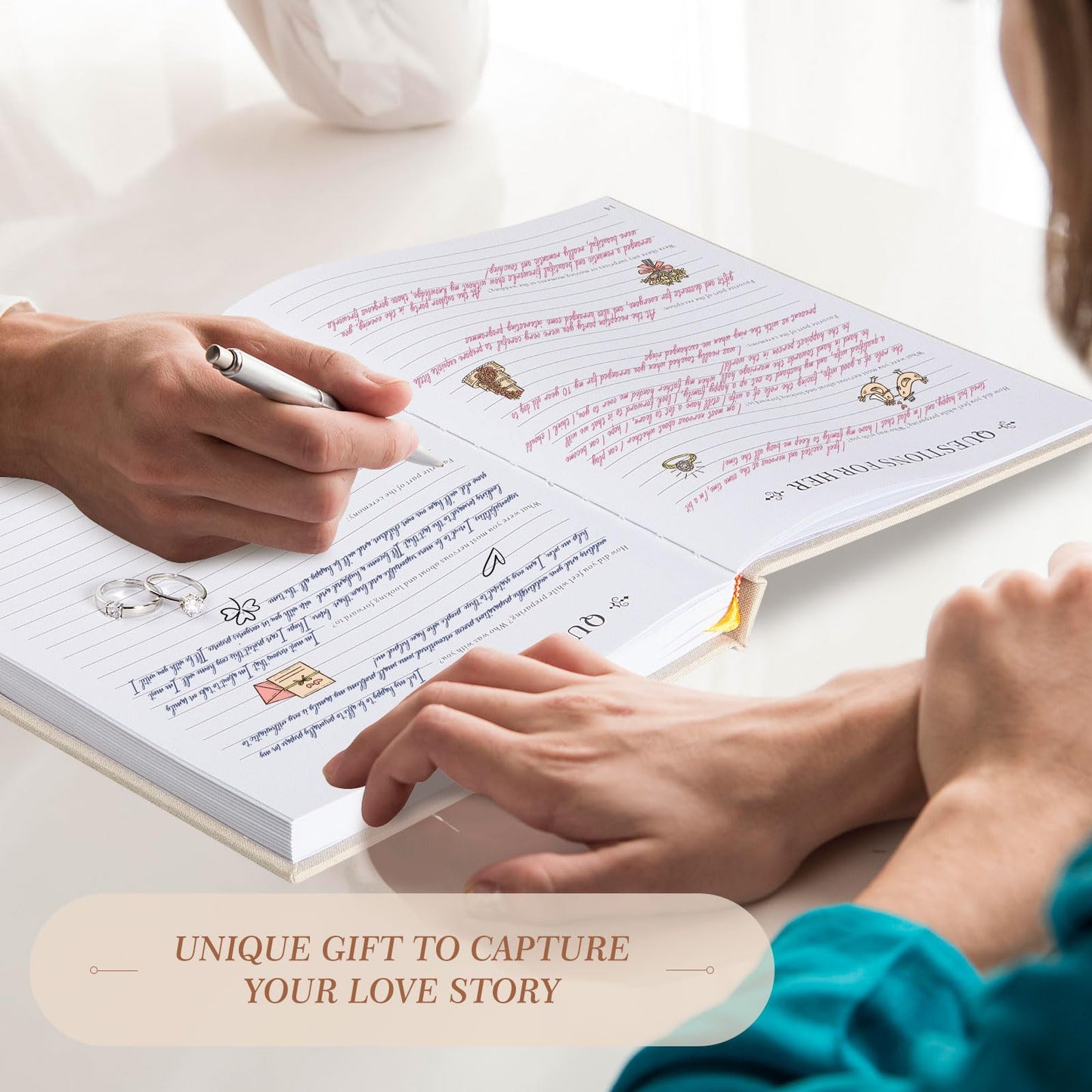 Lanpn Wedding Anniversary Journal Notebook - Linen First Year to 70th Anniversary Scrapbook Memory Book for Couples - Newlywed Marriage Journal Wedding Anniversary Book Gifts (Green, 190 Pages)