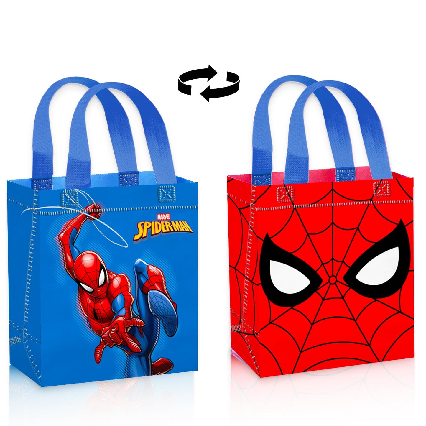 Spiderman Party Favor Bags Set – 12 Pack 8" Marvel Party Goodie Bags for Kids Bulk Reusable Mini Totes | Spiderman Birthday Party Supplies