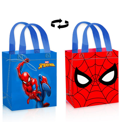 Spiderman Party Favor Bags Set – 12 Pack 8" Marvel Party Goodie Bags for Kids Bulk Reusable Mini Totes | Spiderman Birthday Party Supplies